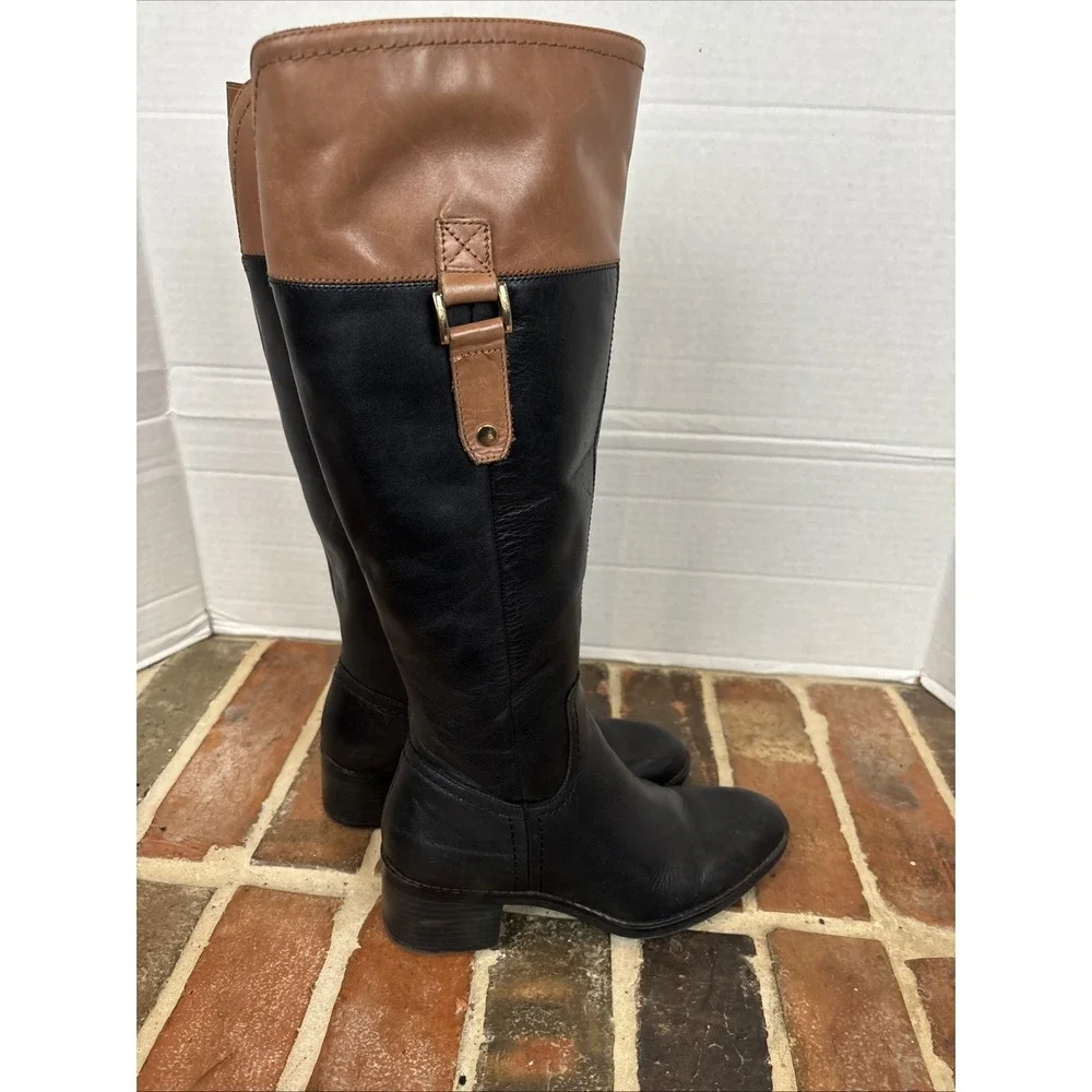 Franco Sarto Boots Women's Sz 6M Knee High Black & Brown Leather L-Lizabeth